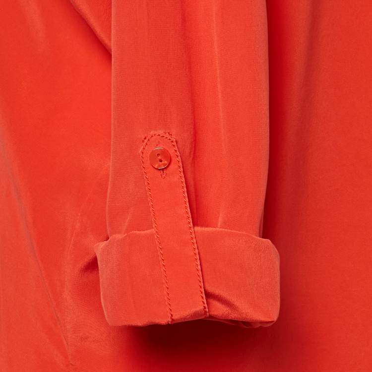 Pre Owned Diane Von Furstenberg Red Silk Half Placket Blouse M