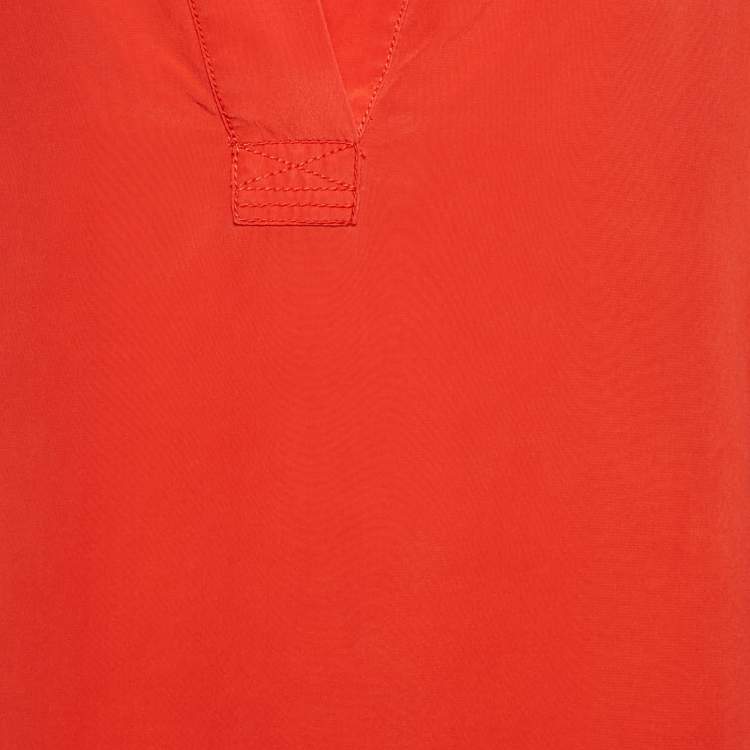 Pre Owned Diane Von Furstenberg Red Silk Half Placket Blouse M