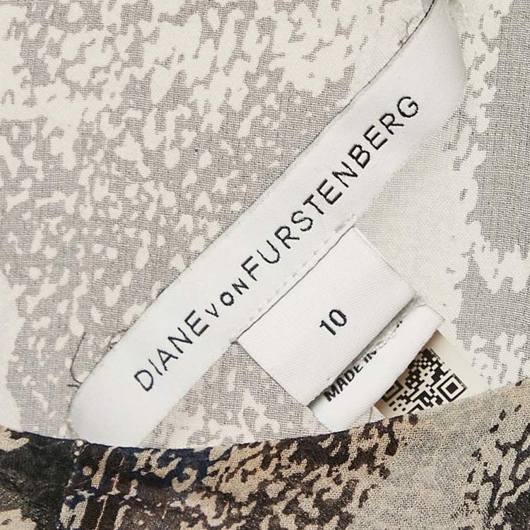 Pre Owned Diane von Furstenberg Grey Printed Silk Clare Beaded Sheer Maxi Kaftan L
