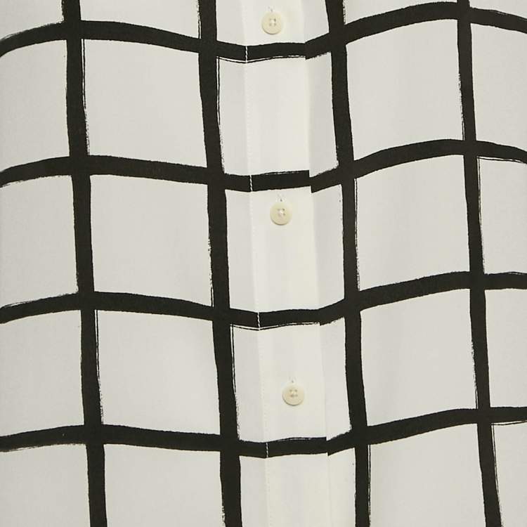 Pre Owned Diane Von Furstenberg White Checks Silk Ruffled Shirt L