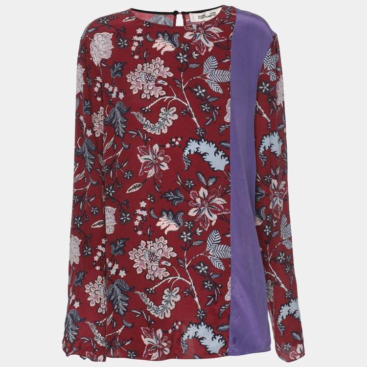 Pre Owned Diane Von Furstenberg Multicolor Silk Blouse XL