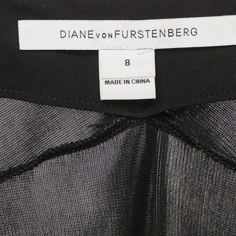 Pre Owned Diane Von Furstenberg Black/Blue Printed Wool Blend and Jersey Wrap Dress M