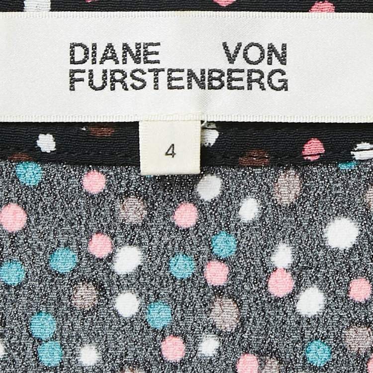 Pre Owned Diane Von Furstenberg Black Dot Print Crepe Button Front Midi Dress S
