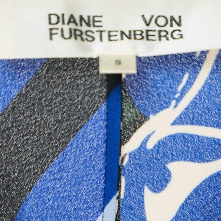Pre Owned Diane Von Furstenberg Blue/Multicolor Printed Crepe Wrap Dress S