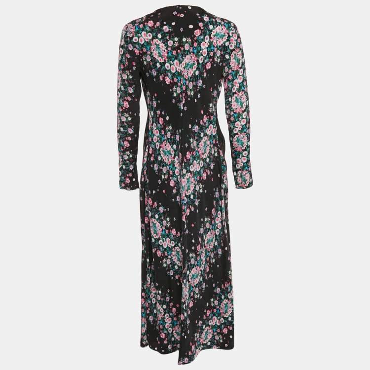 Pre Owned Diane Von Furstenberg Black Floral Crepe Maxi Wrap Dress S