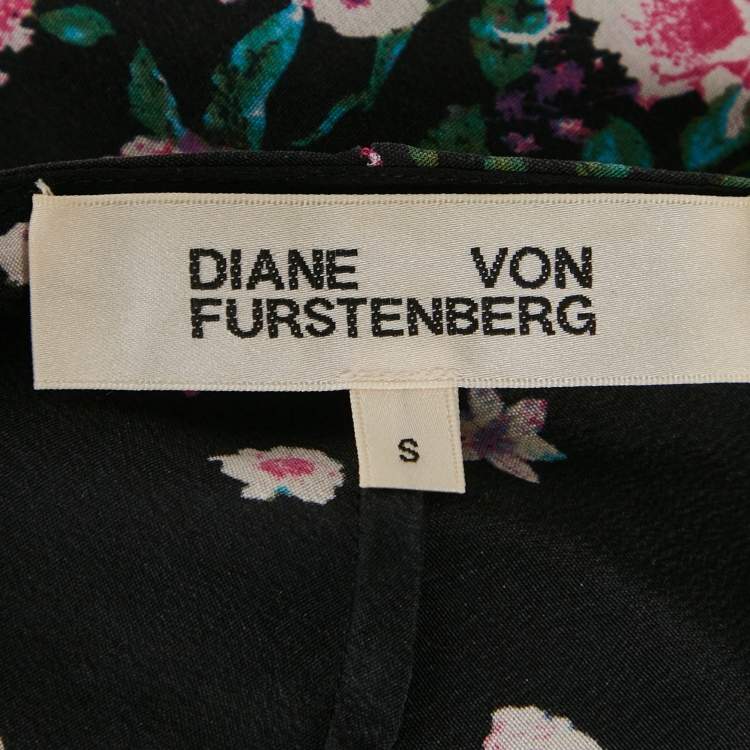 Pre Owned Diane Von Furstenberg Black Floral Crepe Maxi Wrap Dress S