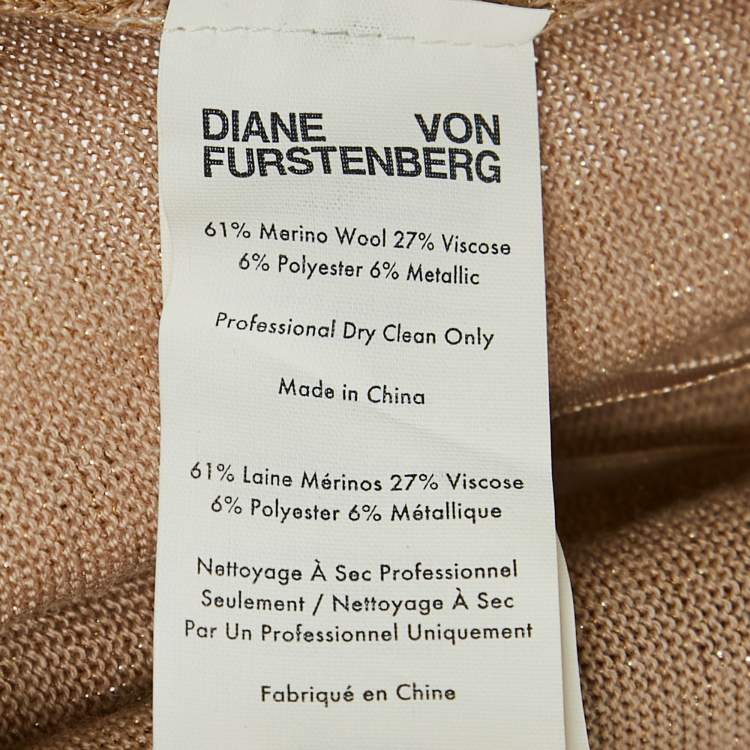 Pre Owned Diane Von Furstenberg Gold Lurex Knit Wrap Dress XS