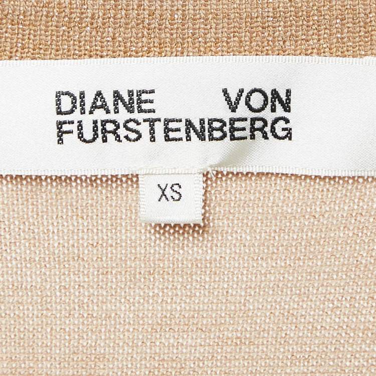 Pre Owned Diane Von Furstenberg Gold Lurex Knit Wrap Dress XS