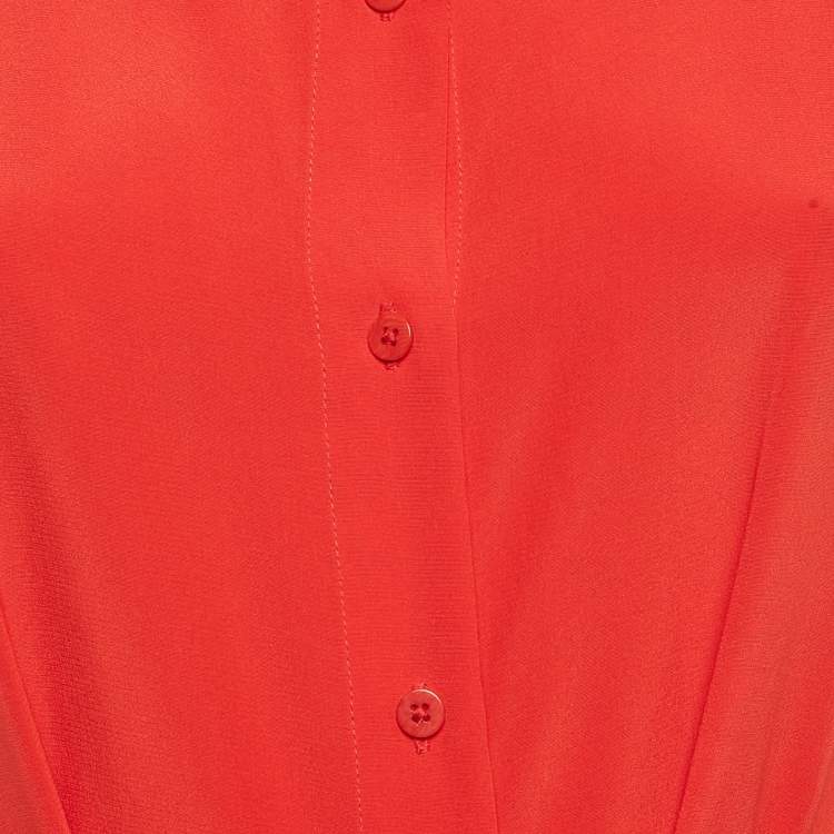 Pre Owned Diane Von Furstenberg Orange Silk Button Front Dress XS