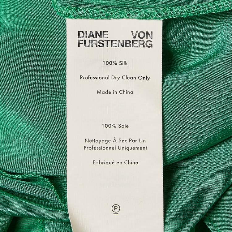 مملوكة مسبقًا Diane Von Furstenberg Green Silk Button Front Belted Midi Dress S