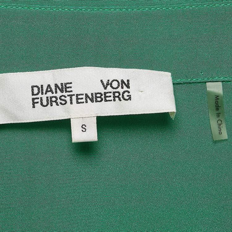 مملوكة مسبقًا Diane Von Furstenberg Green Silk Button Front Belted Midi Dress S