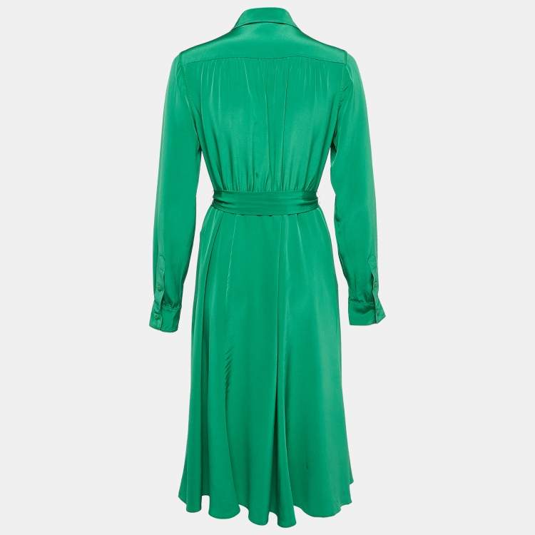 مملوكة مسبقًا Diane Von Furstenberg Green Silk Button Front Belted Midi Dress S