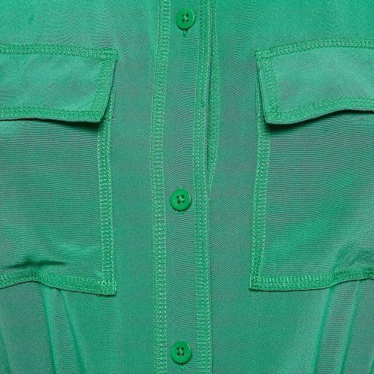 مملوكة مسبقًا Diane Von Furstenberg Green Silk Button Front Belted Midi Dress S