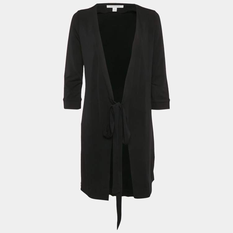 مملوكة مسبقًا Diane Von Furstenberg Black Jersey New Julian Two Mini Wrap Dress L