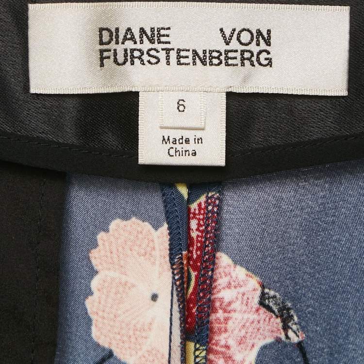 Pre Owned Diane Von Furstenberg Blue Floral Print Crepe Wide Leg Pants M