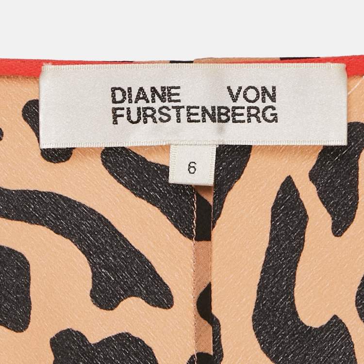 مملوكة مسبقًا Diane Von Furstenberg Peach Leopard Print Silk Midi Wrap Dress M