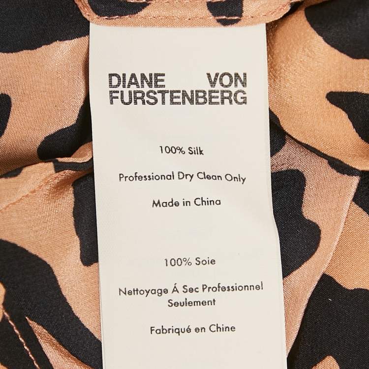 مملوكة مسبقًا Diane Von Furstenberg Peach Leopard Print Silk Midi Wrap Dress M