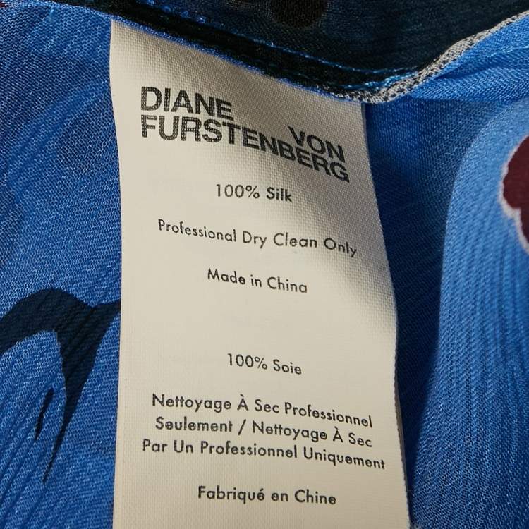 مملوكة مسبقًا Diane Von Furstenberg Blue Abstract Print Silk Ruffled Cover-Up XXS