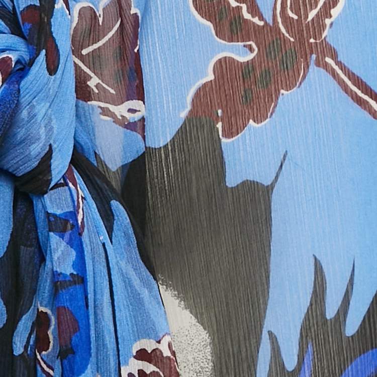 مملوكة مسبقًا Diane Von Furstenberg Blue Abstract Print Silk Ruffled Cover-Up XXS
