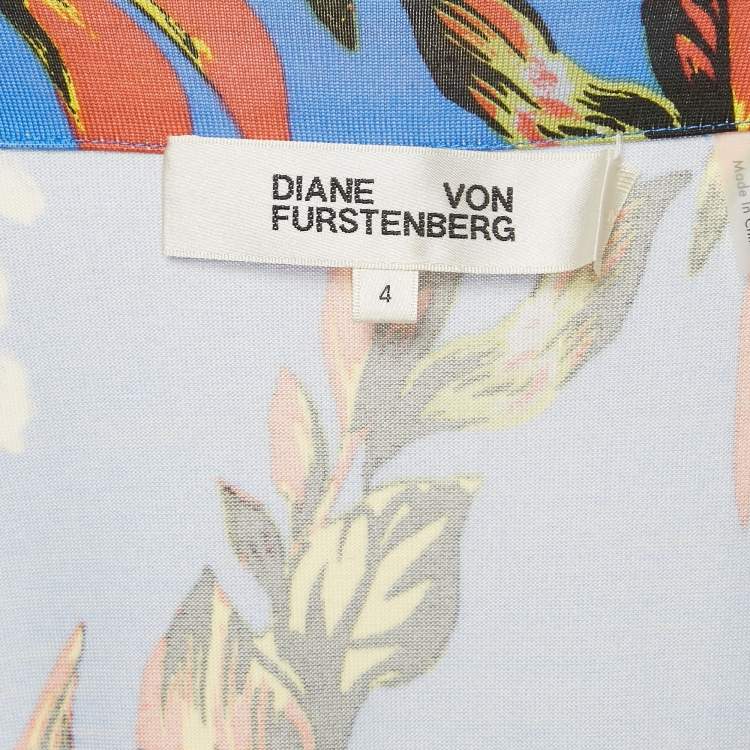 Pre Owned Diane Von Furstenberg Blue Floral Print Silk Jersey Maxi Wrap Dress S