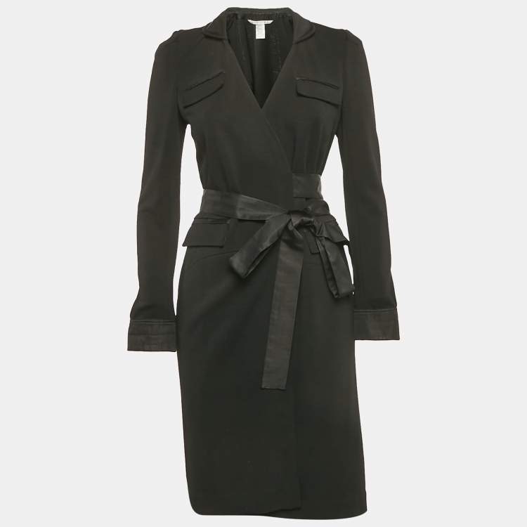 مملوكة مسبقًا Diane Von Furstenberg Black Wool Mandilynn Wrap Dress S