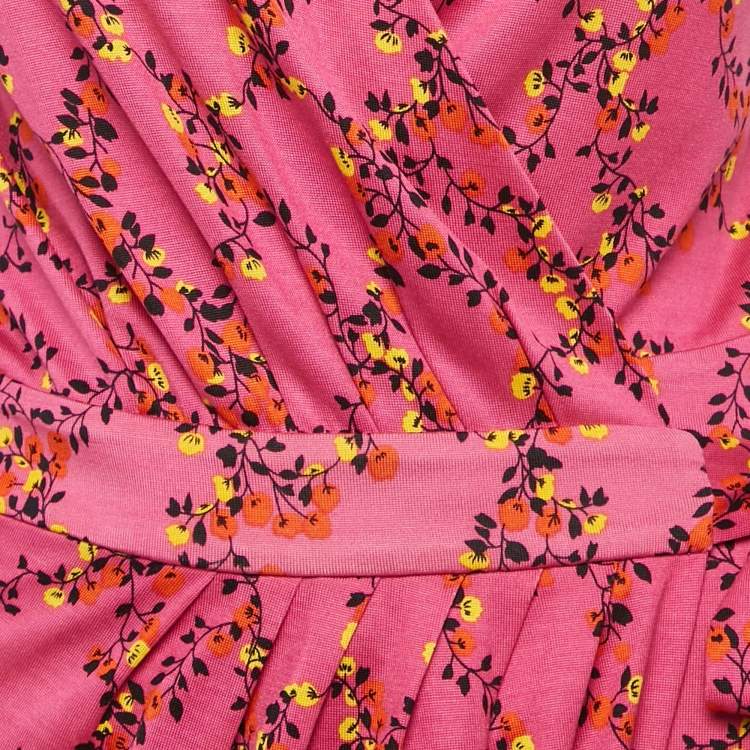 Pre Owned Diane Von Furstenberg Pink Maeve Print Silk Jersey Wrap Playsuit M