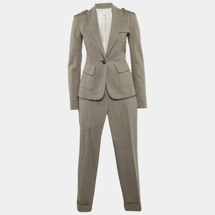 Pre Owned Diane von Furstenberg Grey Wool Pants Suit S