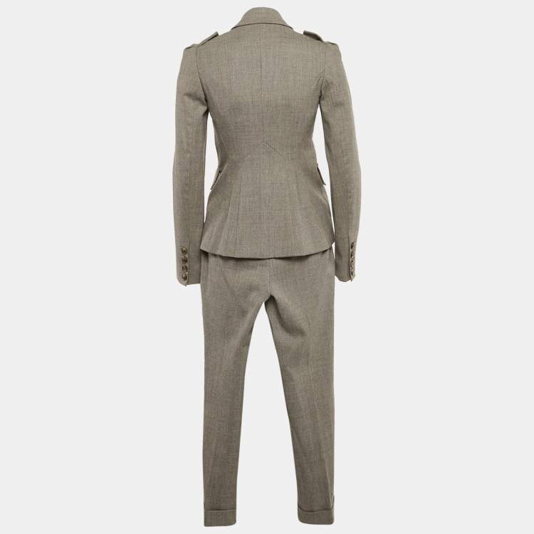 Pre Owned Diane von Furstenberg Grey Wool Pants Suit S