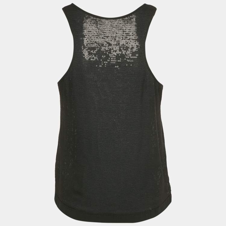 Pre Owned Diane Von Furstenberg Black Silk Sequin Silk Sorcha Tank Top M