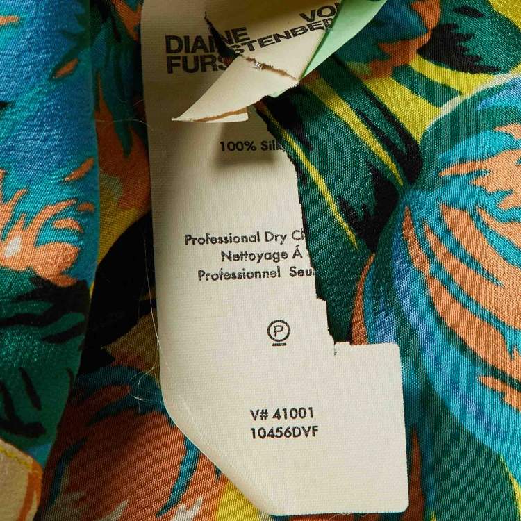 Pre Owned Diane von Furstenberg Yellow Floral Print Silk Button Front Shirt XL