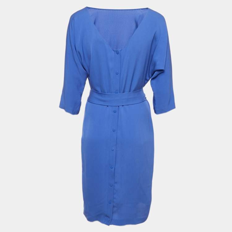 Pre Owned Diane Von Furstenberg Blue Button Front Detail Short Maja Dress M