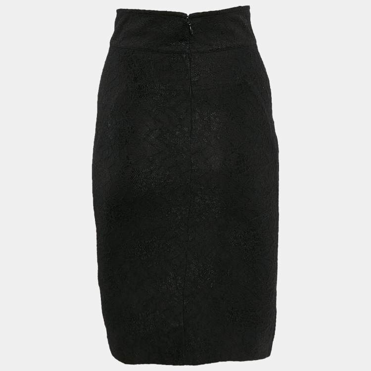 Pre Owned Diane Von Furstenberg Black Stretch Lace Pencil Skirt XS