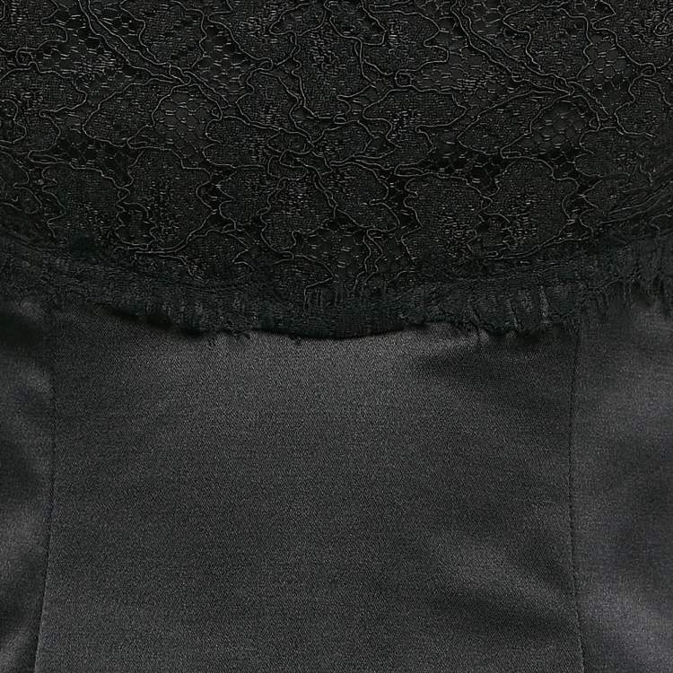 Pre Owned Diane Von Furstenberg Black Satin Lace Trimmed Olivette Mini Dress XS
