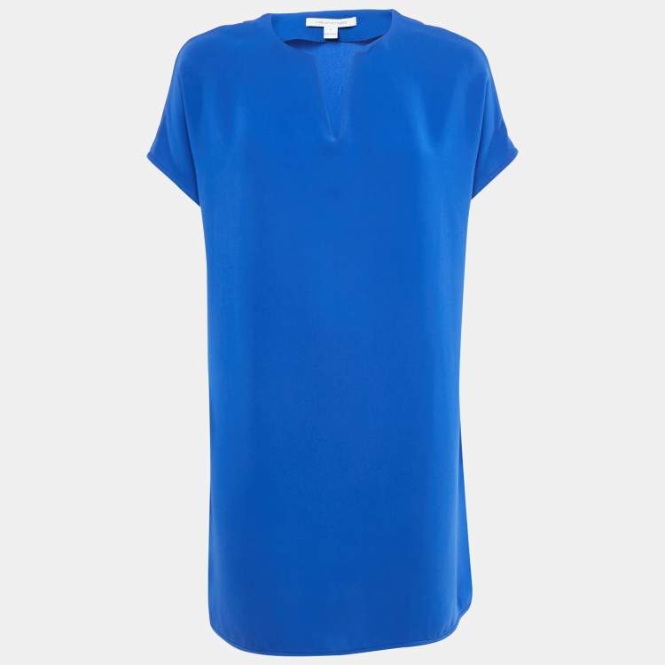 Pre Owned Diane Von Furstenberg Royal Blue Crepe Oversized Mini Kora Dress S
