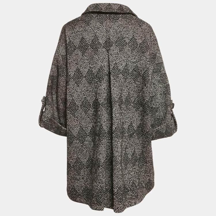 Pre Owned Diane Von Furstenberg Grey Patterned Wool Blend Bubby Patch Coat M