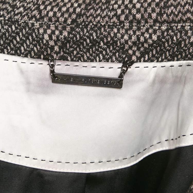 Pre Owned Diane Von Furstenberg Grey Patterned Wool Blend Bubby Patch Coat M