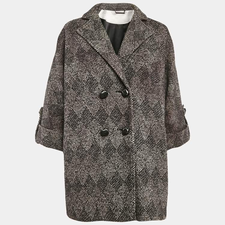 Pre Owned Diane Von Furstenberg Grey Patterned Wool Blend Bubby Patch Coat M