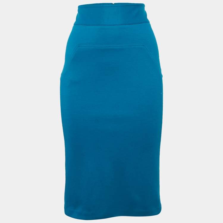 Pre Owned Diane Von Furstenberg Blue Jersey Martey Pencil Skirt S