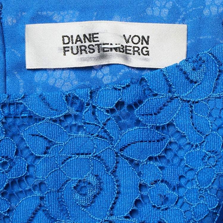 Pre Owned Diane Von Furstenberg Blue Floral Lace Mini Dress M