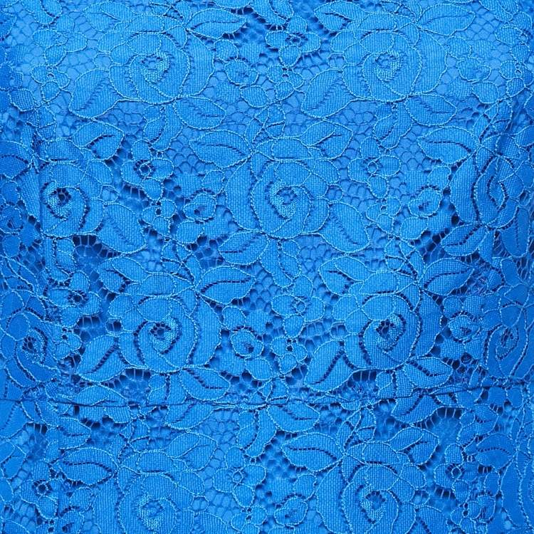 Pre Owned Diane Von Furstenberg Blue Floral Lace Mini Dress M