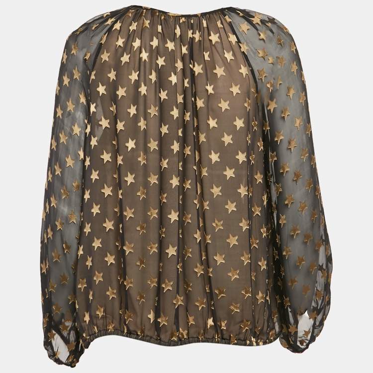Pre Owned Diane Von Furstenberg Black Star Jacquard Silk Blouse S