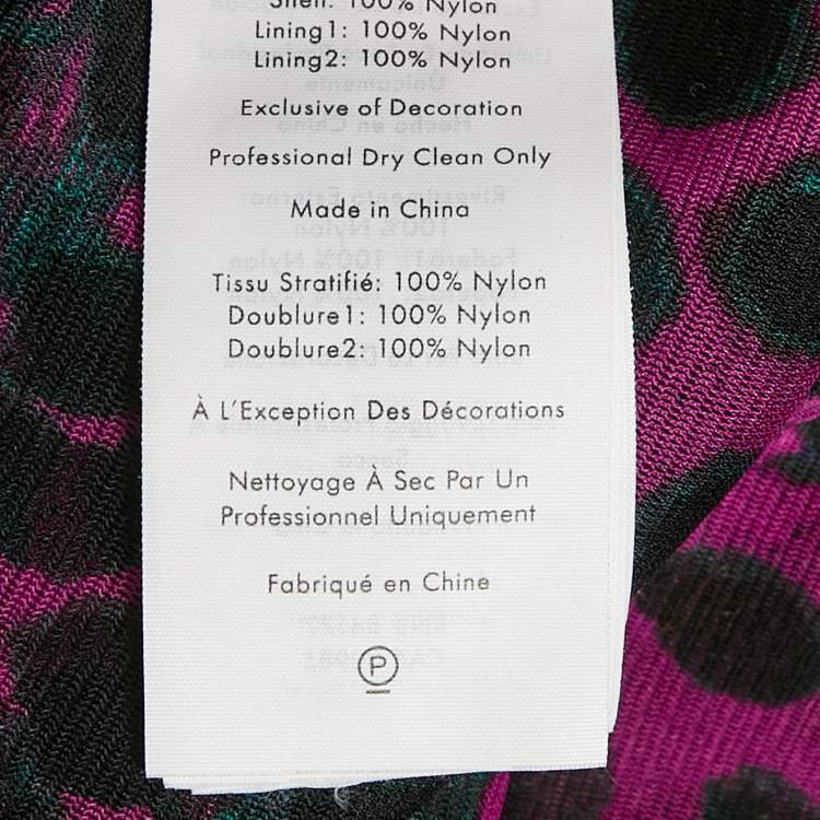 Pre Owned Diane Von Furstenberg Pink/Black Printed Stretch Mesh Ruche Detail Midi Dress S