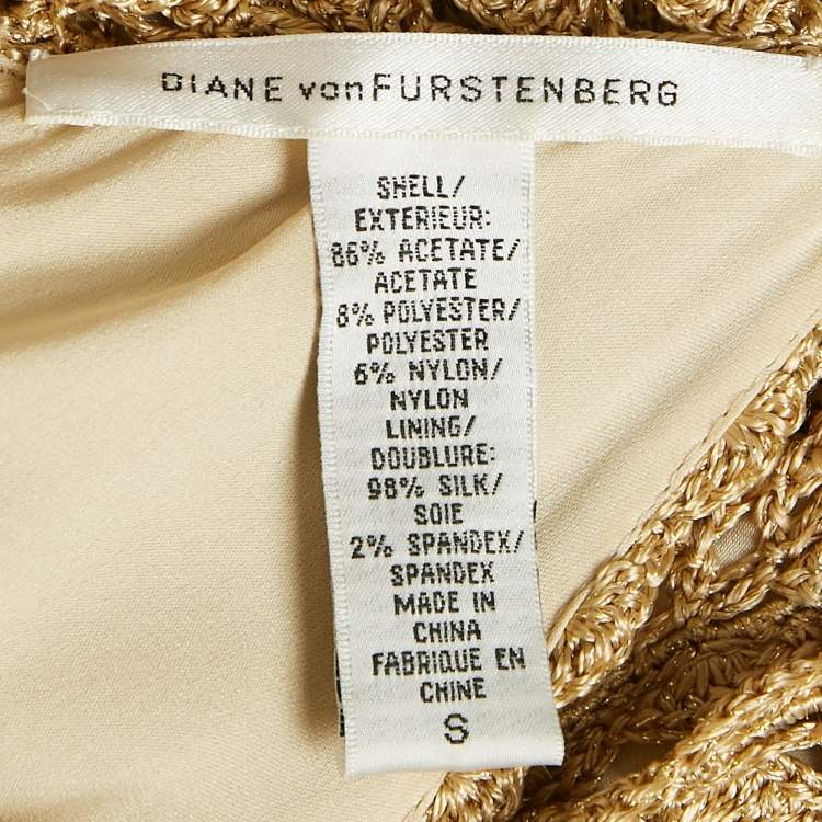 Pre Owned Diane Von Furstenberg Beige Lurex Crochet Adie Dress S