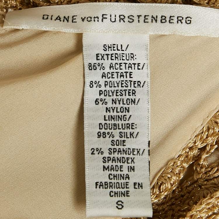 Pre Owned Diane Von Furstenberg Beige Lurex Crochet Adie Dress S