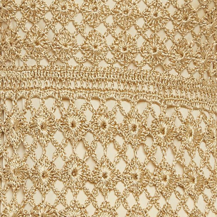 Pre Owned Diane Von Furstenberg Beige Lurex Crochet Adie Dress S