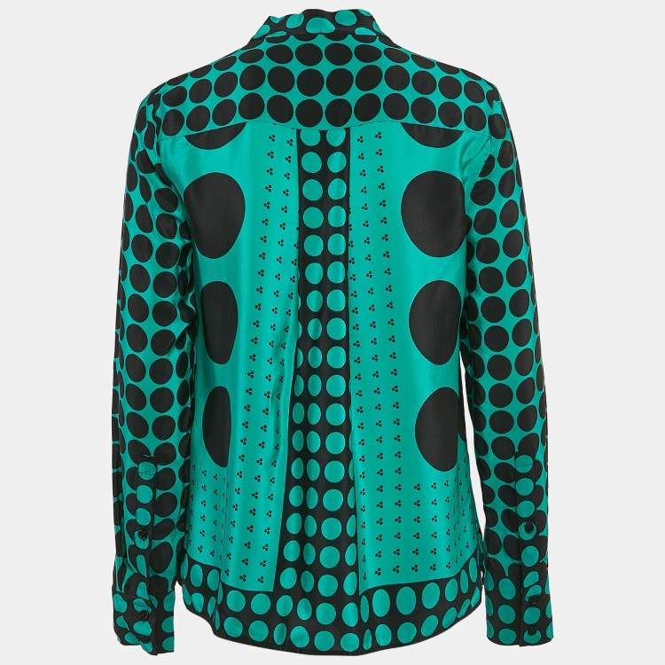 Pre Owned Diane Von Furstenberg Green Dots Print Silk Shirt M