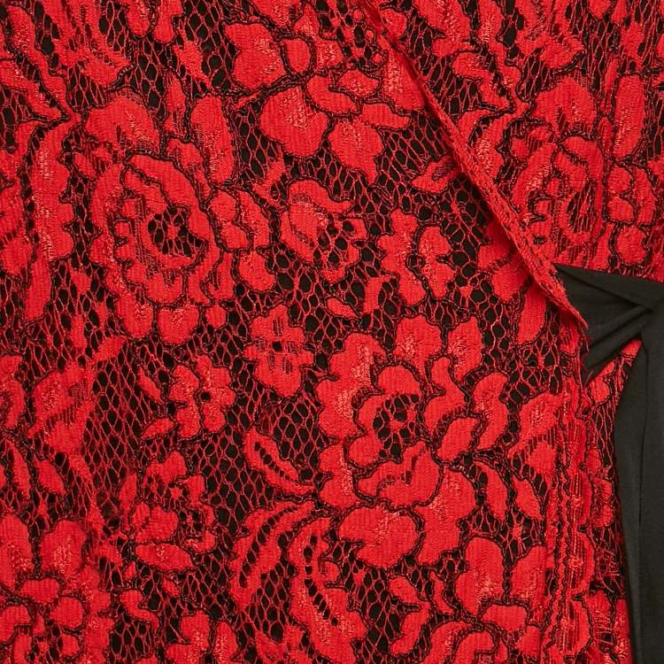 Pre Owned Diane von Furstenberg Red Floral Lace Julianna Wrap Dress M
