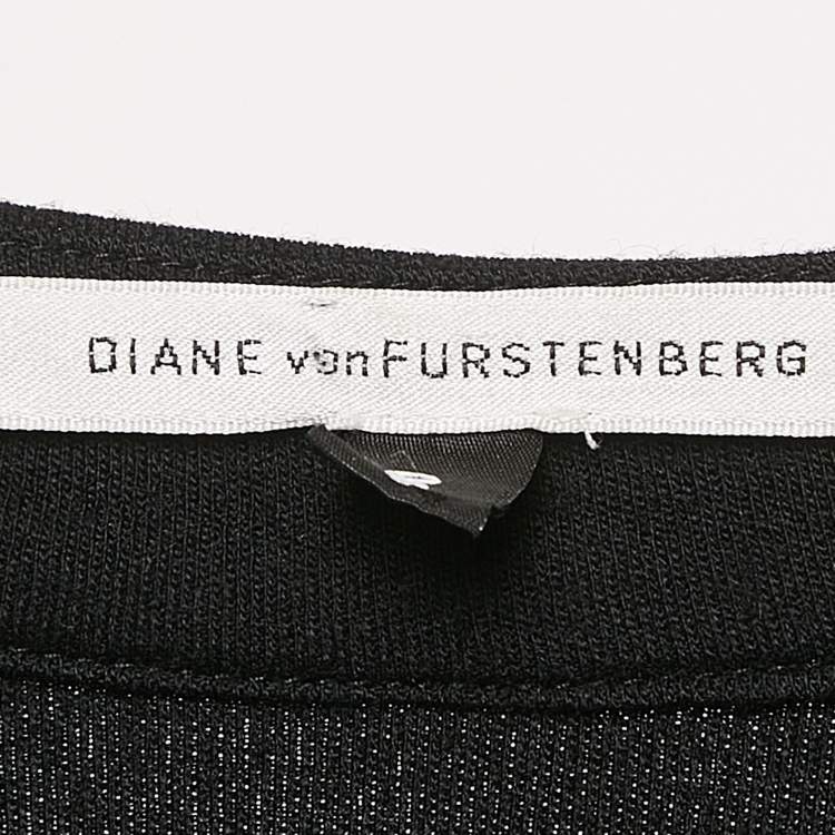 Pre Owned Diane Von Furstenberg Black Wool Knit Wrap Dress S