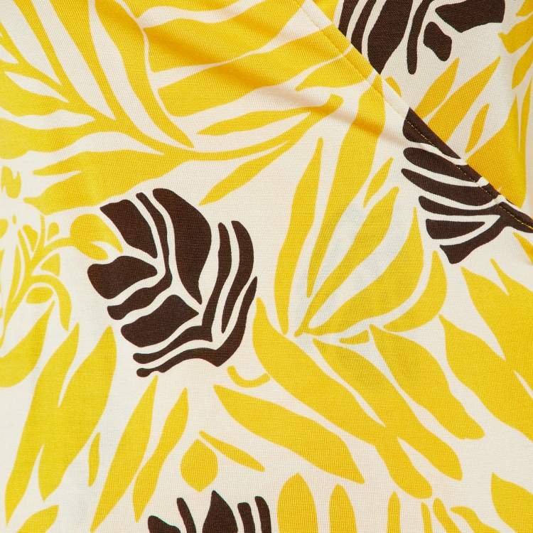 مملوكة مسبقًا Diane von Furstenberg Vintage Yellow Printed Silk Julian Mini Wrap Dress M