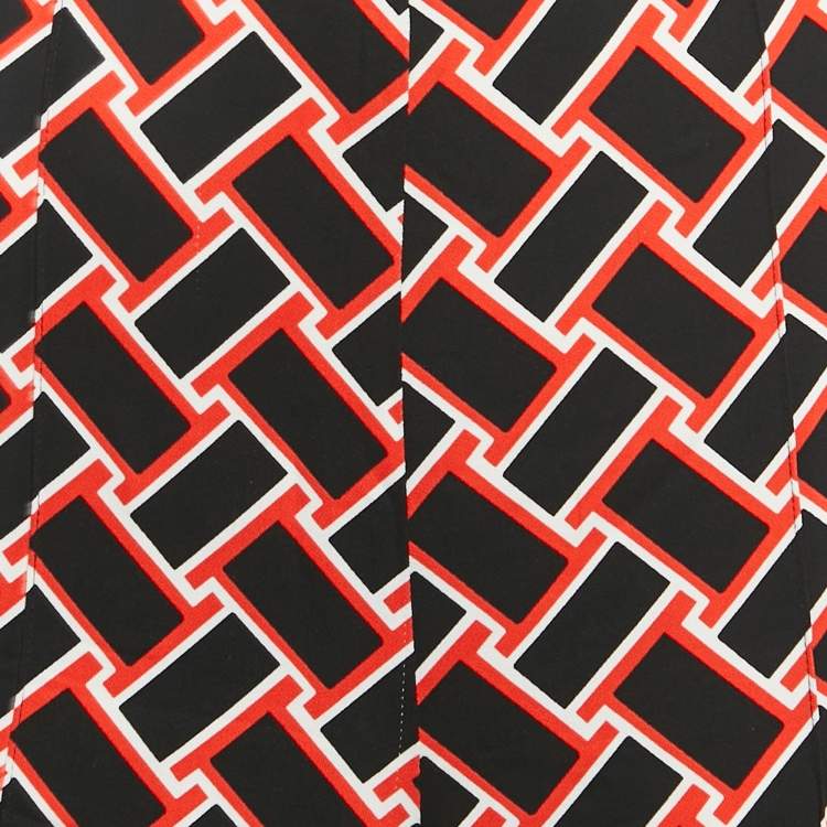 Pre Owned Diane Von Furstenberg Black/Red Geometric Print Crepe Wide-Leg Trousers M